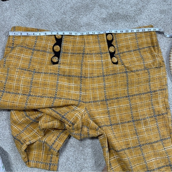 Unique Vintage High Waisted Cropped Pants Plaid 90s Style Punk in Yellow 5X/26 - Picture 12 of 15
